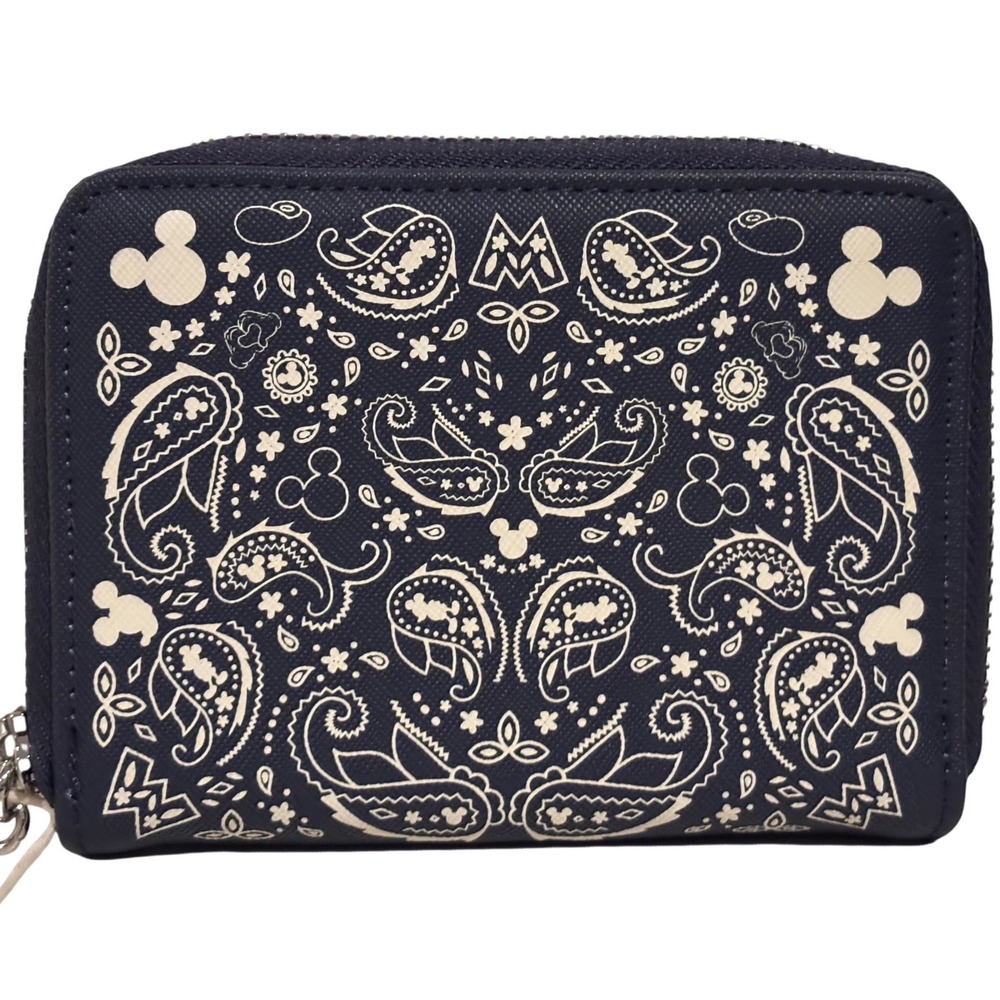 Disney Loungefly Mickey Mouse Bandana Paisley Zip Wallet Navy Blue NWT
